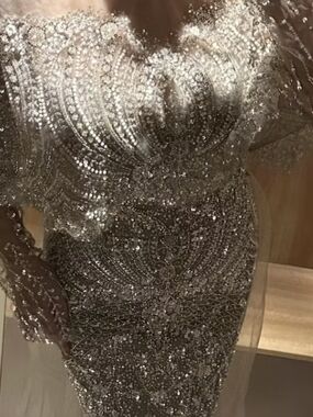 Silver Sequin Evening Dress - Women's Formal Gown